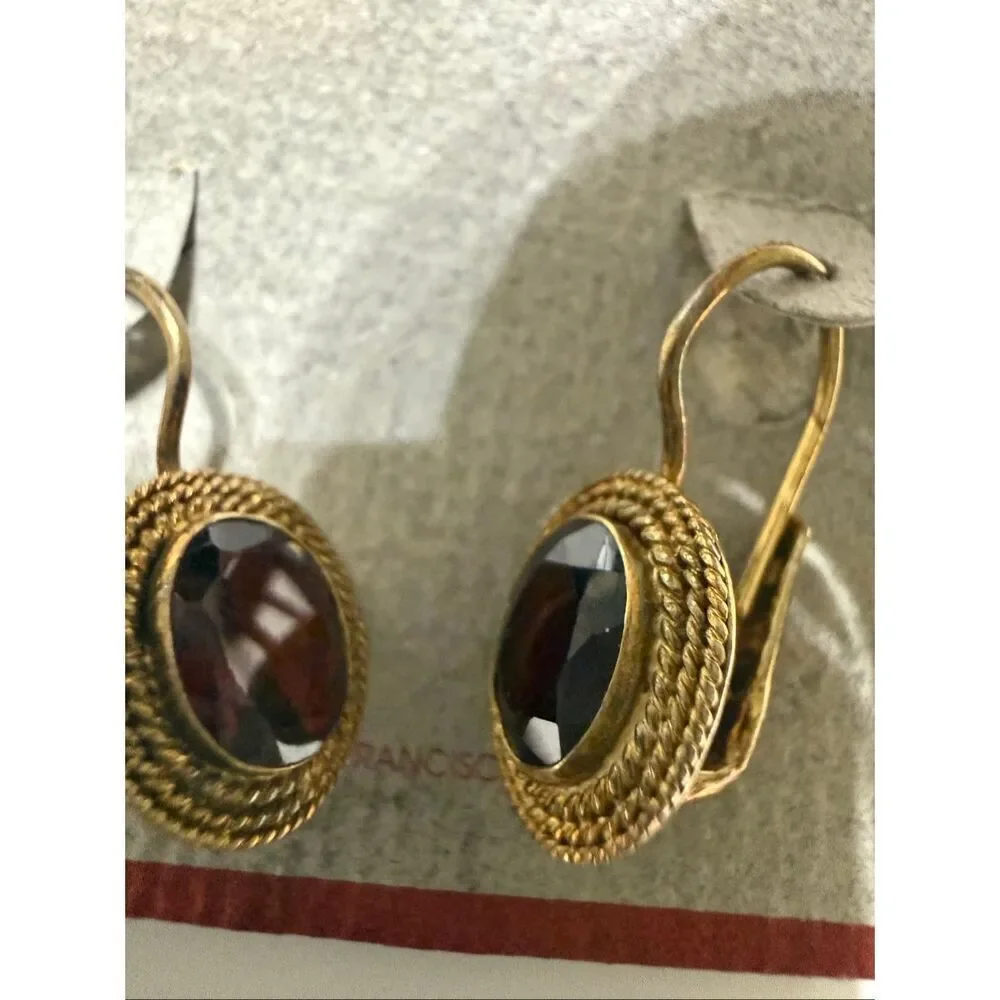 Facets Women's Gold-Tone Oval Faceted Onyx Gemstones Leverback Drop Earrings NWT